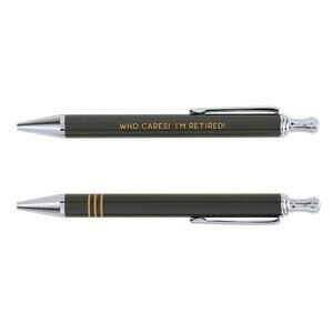 Boxed Set Medium Ballpoint Pen Set message Who Cares I'm Retired- Black Ink